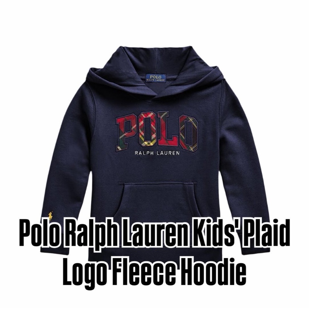 NWT Polo Ralph Lauren Kids’ Plaid-Logo Fleece Hoodie — Sz 5